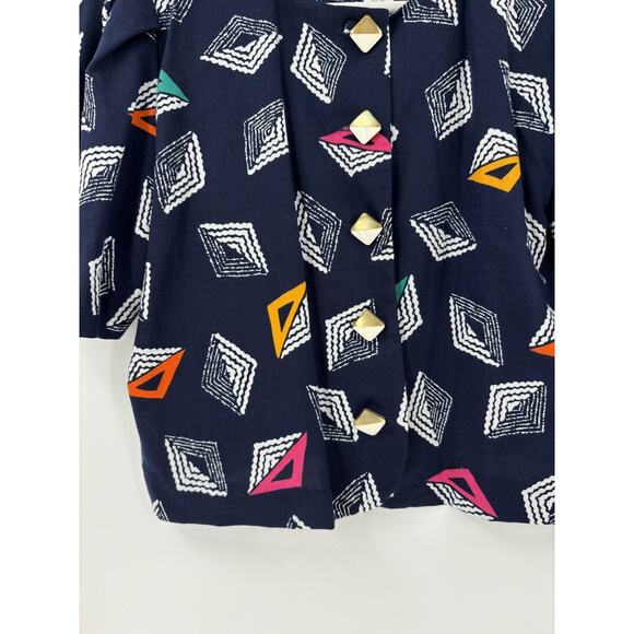 Via Sant Andrea Vintage Skirt Set Womens 12 Petite Blue Cropped Button Front Top - Picture 12 of 16